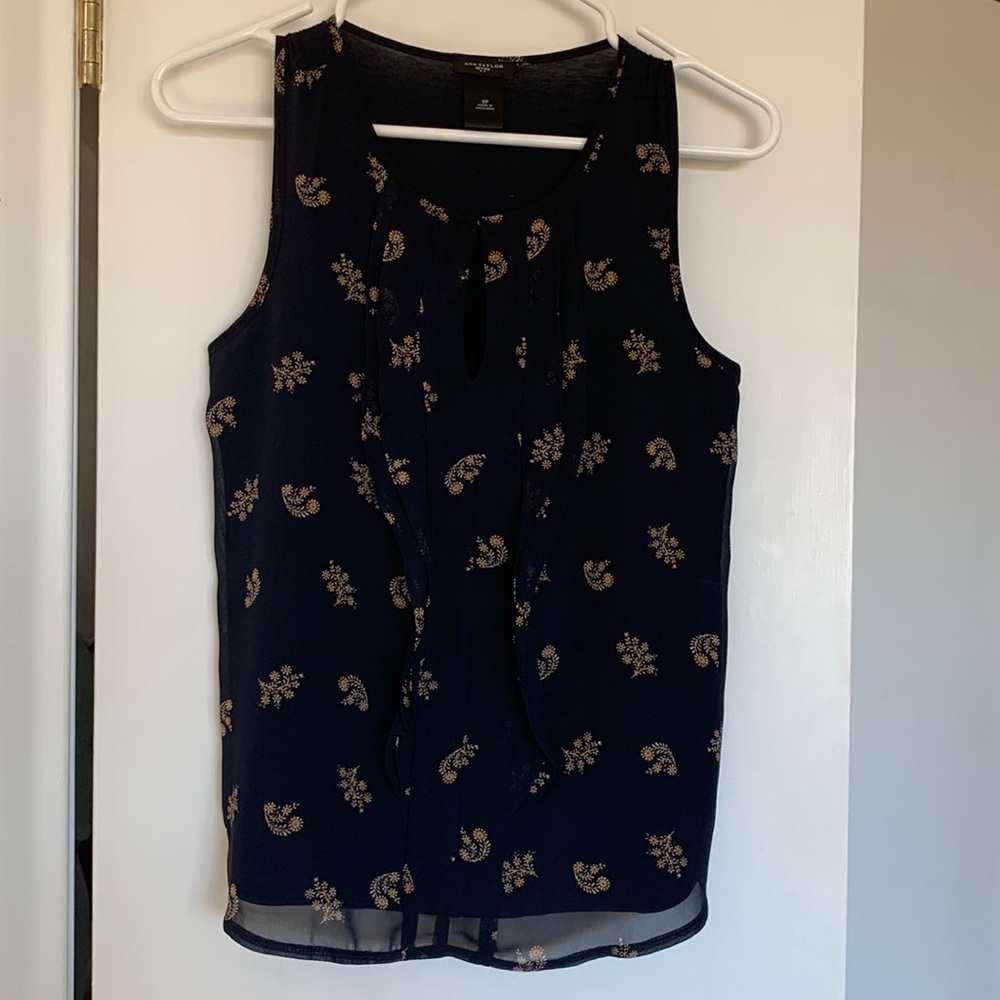 Ann Taylor Navy Patterned Blouse.  Like new!